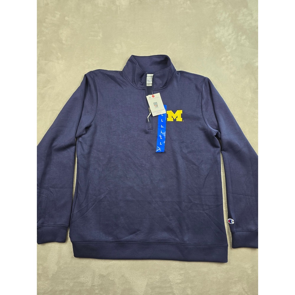 Champion Michigan Wolverines 1/4 Quarter Zip Mens L Blue Performance Sweater